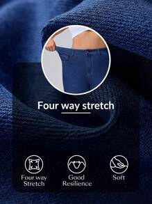 Flexra Große Größen Stretch-Denim-Caprihose in Blau, modisch-lässiger Stil, für Damen