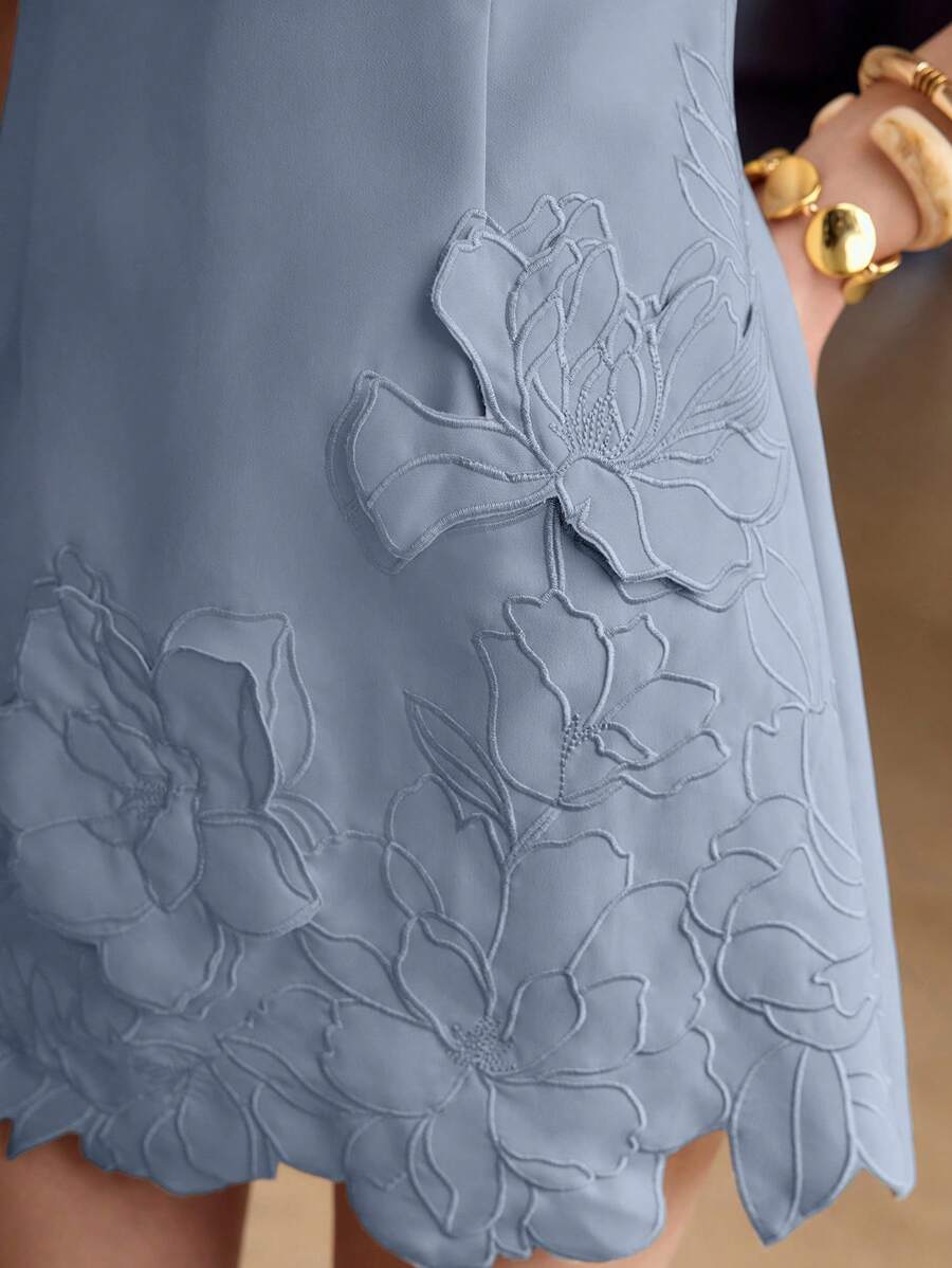 MOTF PREMIUM EMBROIDERED FLORAL DECOR DRESS - Blue - View 2