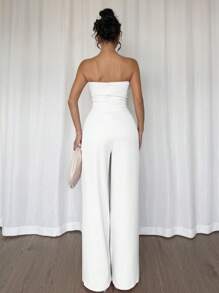 Rafferiza Women's Elegant Commuter Solid Color Floral Splicing Halter Jumpsuit - White - View 2