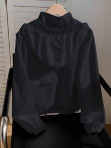 Women Woven Long Sleeve Zipper Front Sun Protection Jacket, Spring/Summer In Fall/Winter - Navy Blue - View 5