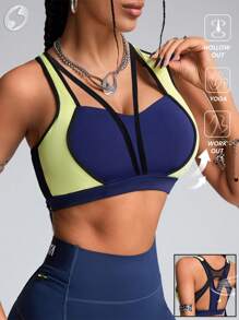 Innovista Brassière de sport minimaliste femme de couleur unie avec patchs, porter au quotidien de manière décontractée - Bleu marine - Voir 2