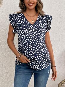 SHEIN Blusa ampia a maniche a volant, scollo a V, con stampa tutto-over, per gravidanza