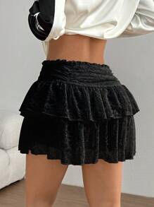 TRNVIE Women Lace Ruffle Hem Ruched Skirt