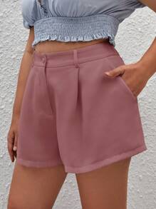 SHEIN Privé Pantalones cortos de talle alto de unicolor informales de talla grande