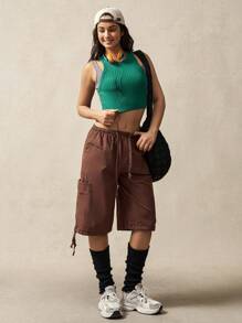 VARSIVA Low Waist Drawstring Tie Loose 5" Comfy Shorts - Brown - View 7
