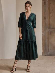 Anewsta 女士白色V领镂空刺绣花卉连衣裙，优雅派对度假夏季海滩装扮，情人节