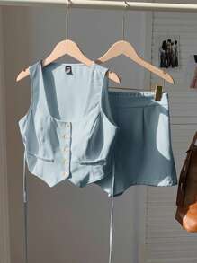 Comfortcana Women's Light Blue Cardigan & Shorts Suit Set - Dusty Blue - View 6