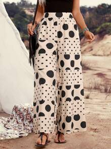LanaWest Women's Apricot Polka Dot Print Palazzo Pants, Country Music Festival Style