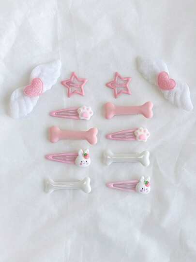 Kawaii 12 pièces Épingles à cheveux avec ailes et étoiles styles aléatoires mignons. Pinces à cheveux pour la Saint-Valentin, pinces à griffes, barrettes à cheveux