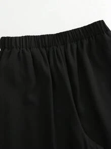 SHEIN CURVE+ 大码女式宽松阔腿休闲商务西装裤，纽扣设计 - 黑色 - 查看 7