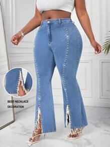SHEIN Lady Plus Size Sexy Skinny Stretch Flared Jeans, Blue - Medium Wash - View 1