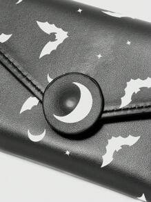 ROMWE Gothic Style Black Bat Printed Compact Wallet Card Holder - Black - View 3