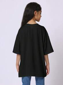 SUMWON Oversized T-Shirt Basic Casual Crew Neck Comfort Style Essential Youth Relaxed Fit Everyday Streetwear All Season Urban Fashion - Black - View 2