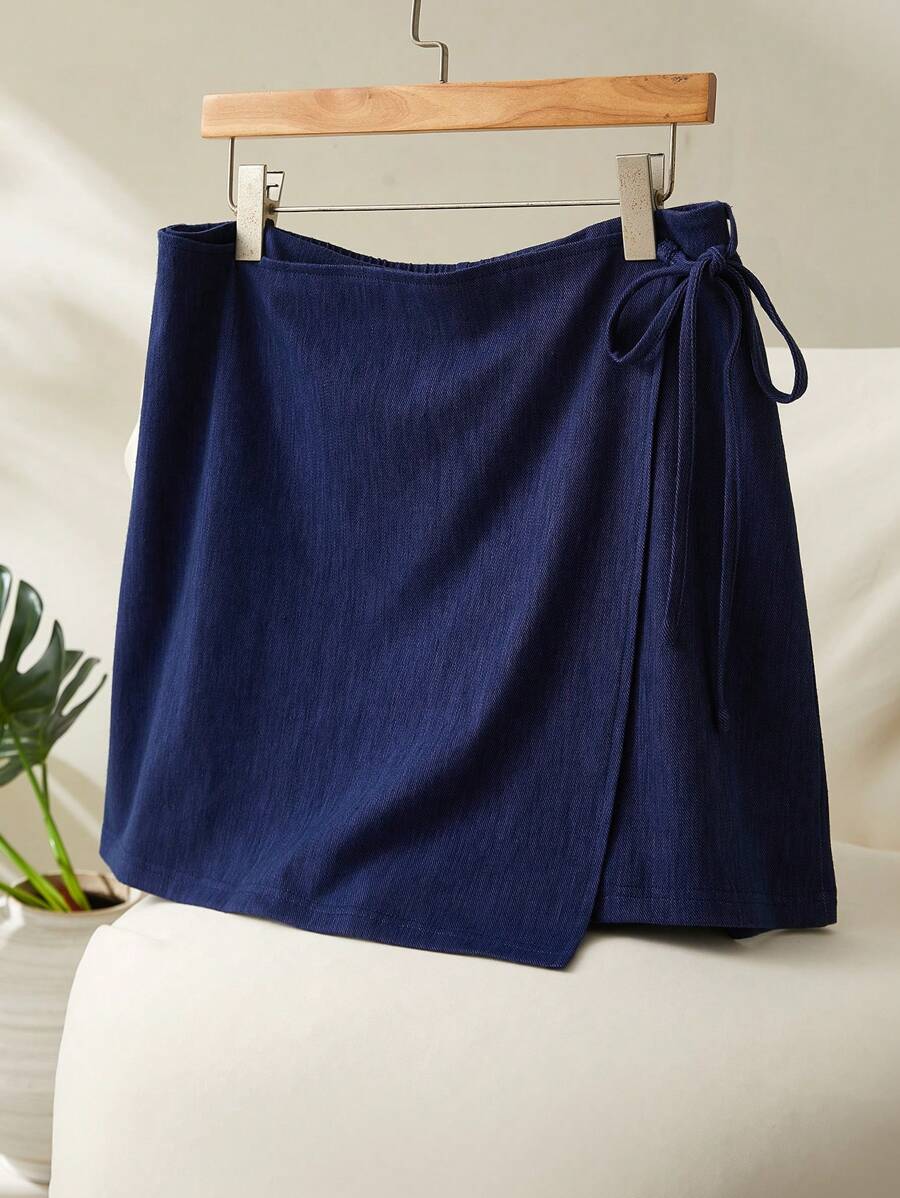 CosyJoli Plus Size Casual Blue Wrap-Around Skort - Blue - View 1