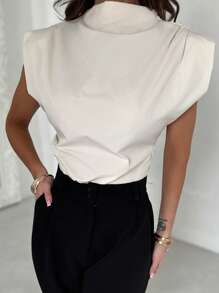 Firerie Elegancka, minimalistyczna, wyrafinowana bluzka damska do pracy w biurze z falbaniastym brzegiem, odpowiednia na wiosnę i lato