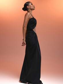 MUSERA 吊带镂空蛇形五金长裙，夏季度假性感伊比沙岛风情，适合春季度假海滩优雅长裙，毕业舞会必备 - 黑色 - 查看 2