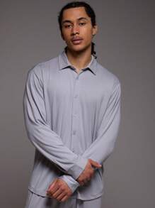 Musero Men Soft Touch Long Sleeve Shirt Spring Summer Vacation Smart - Light Grey - View 1