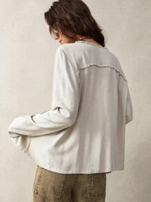 Bohemela Women's Solid Color Long Sleeve Single Breasted Vacation Casual Shirt - Grey - View 2