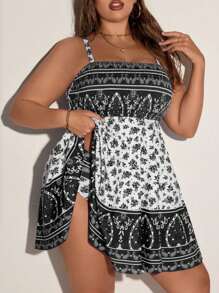 Swim Lushoire Vestido de baño de talla grande para mujer, estilo vintage, con estampado sencillo, correa de espagueti, para uso diario en verano