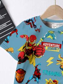 SHEIN Leap Crew 年轻男孩休闲简约圆领短袖宽松T恤，适合夏季