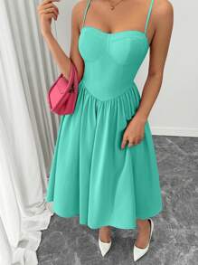 Rafferiza 时尚百搭约会派对收腰摆裙，秋冬女士款 - 薄荷綠 - 查看 4