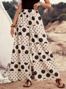 LanaWest Women's Apricot Polka Dot Print Palazzo Pants, Country Music Festival Style