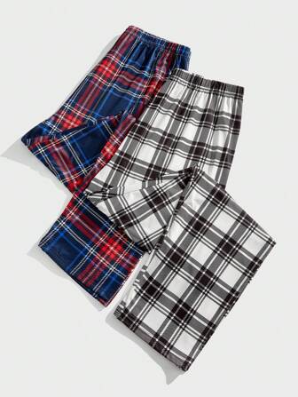 2 st/set herrrutiga pyjamasbyxor, loungekläder, höst- och vinterkläder