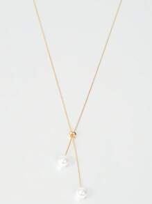 1 pezzo Collana lunga regolabile con decorazione di perle finte, collana alla clavicola minimalista di