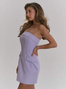 MUSERA Bandeau Fitted Tailored Woven Stretch Mini Dress Easter Spring Summer Elegant - Mauve Purple - View 3