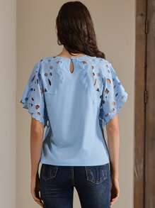 Anewsta Áo sơ mi nữ hở vai họa tiết hoa hiện đại thanh lịch, thích hợp cho ngày lễ tình nhân, kỳ nghỉ hè trên bãi biển, năm mới - Màu xanh nhạt - Xem 2