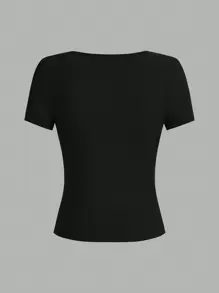 SHEIN EZwear 3 件女式方领修身短袖罗纹 T 恤，适合夏季，安科拉红色 - 彩色 - 查看 3