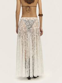 Nöista Cowgirl Low Waist Lace Long Skirt Spring Summer - White - View 2