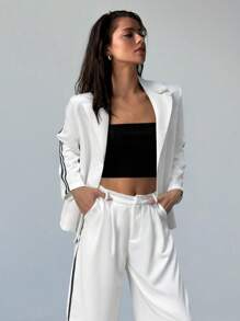 Aloruh Striped Lapel Single Breasted Suit Jacket, Suitable For Casual Wear In Spring And Autumn