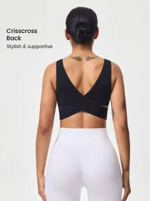 Gameset SHEIN Sport High Impact Seamless Sports Bras ,Sports Bra With Sewn-In Pads, High Impact Support With Non-Removable Pads Molded Cups,For Women High Support Racerback,Workout, Yoga, Running - Black - View 7