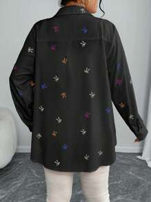 Elenzga Casual Romantic Pink Bow Print Blouse, Valentine's Gift Women Shirt ValentinesPink Lover Bow Fall Cloth For Women - Black - View 2