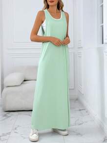 SHEIN LUNE Women Casual Sleeveless 2 In 1 Dress - Green - View 4