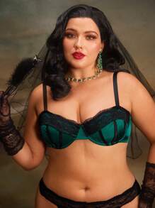PinupGlam Sujetador glaseado de satén de talla grande con parches de encaje en estilo romántico vintage