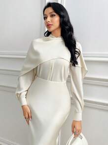 Modelyn Top de diseño de poncho asimétrico de un solo pecho, estilo árabe, unicolor - Albaricoque - Ver 5