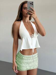 Aloruh 音乐节百搭粉色亮片低腰迷你短裤，适合年轻女性 - 綠色 - 查看 4