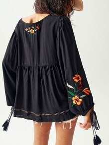 Bohemela Blusa de mujer de manga larga y cuello en V lisa y tejida para vacaciones
