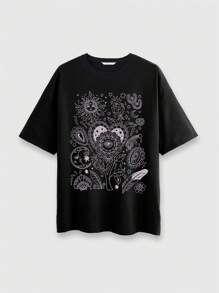 ROMWE Women's Gothic Element Eye Printed Loose T-Shirt - Black - View 1