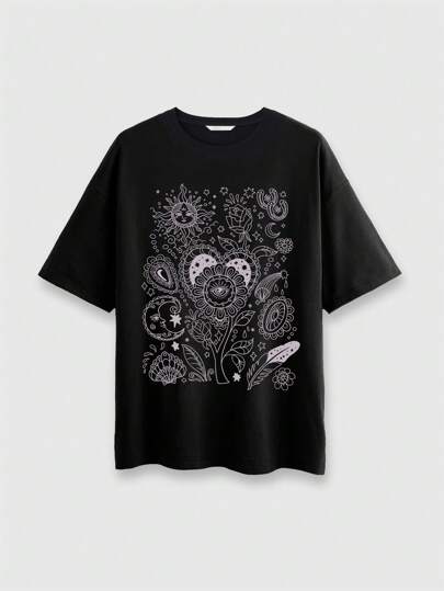 Goth Camiseta Holgada Con Estampado De Ojos De Elemento Gótico Para Mujer