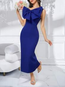 Modelyn Vestido ajustado de unicolor elegante con decoración de lazo para mujeres