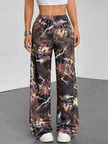 SHEIN Unity Printed Knit Casual Sweatpants, Minimalist Style Suitable For Daily Wear Fall Cloth For Women - Multicolor - View 1