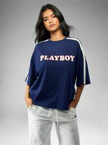 Missguided x Playboy Camiseta holgada con logo de marca de estilo universitario