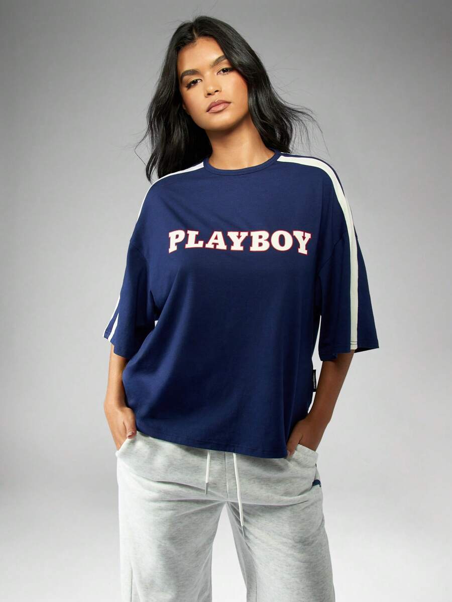 Missguided x Playboy Camiseta holgada con logo de marca de estilo universitario