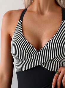 Swim Lushoire Váy thể thao bó sát sọc đen trắng cho kỳ nghỉ xuân dành cho nữ - Đen và trắng - Xem 8