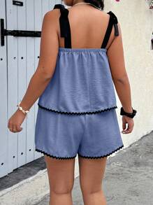 Breezaya Set de 2 piezas de talla grande con camisa de tirantes con volantes y shorts para vacaciones - Neblina azul - Ver 2