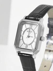MOTF PREMIUM SQUARE LEATHER QUARTZ WRIST WATCH - White - View 2