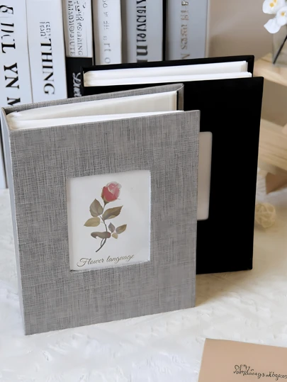 SHEIN Linneomslagsfotoalbum med skyltfönster: modern enkelhet, rymmer 200 foton, perfekt för familjens minnen och presenter